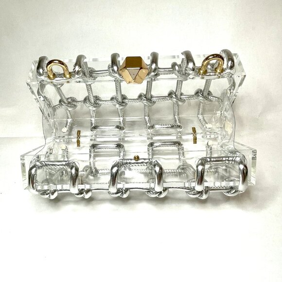 Acrylic Clutch/Crossbody Bag with silver knot design - Picture 4 of 14